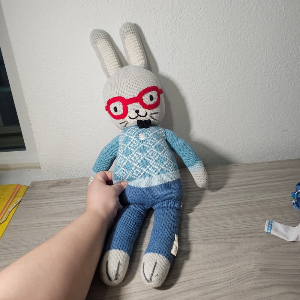 Cuddle Kind Little Benedict the Bunny RIPPED Knit Plush Red Glasses Blue Rabbit